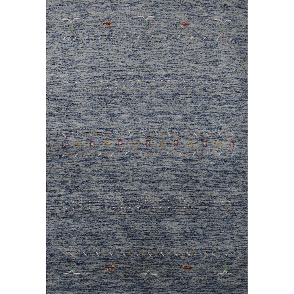 Hand Knotted Oriental 100% Wool Carpet Tribal Stripe Navy Blue & Blues Gabbeh Area Rug - 5' 10'' X 4' 0''