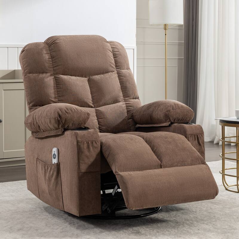 Grey Oversized Rocker Recliner Chair with Vibration Massage, Heating, USB Port, Dual Cup Holders, and Side Pockets
