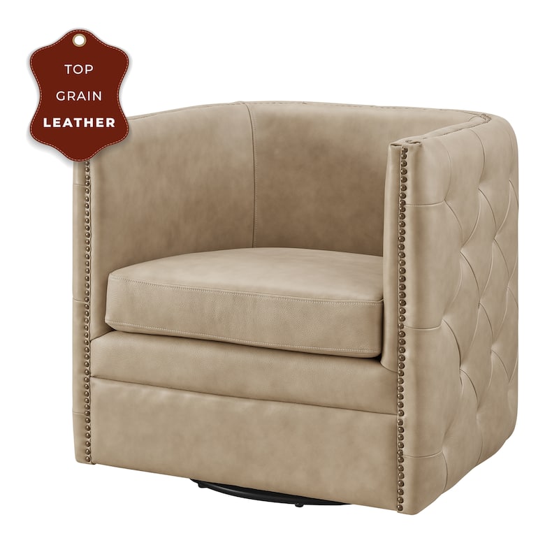 NPD Furniture Leslie Top Grain Leather Swivel Tufted Chair