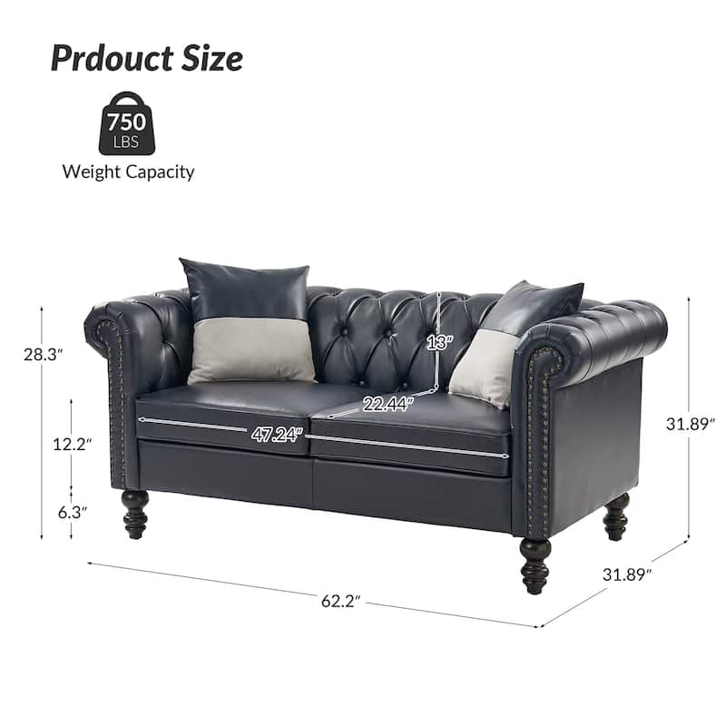 Faustina Traditional 62.2" Wide Leather Sofa with Solid Wood Legs