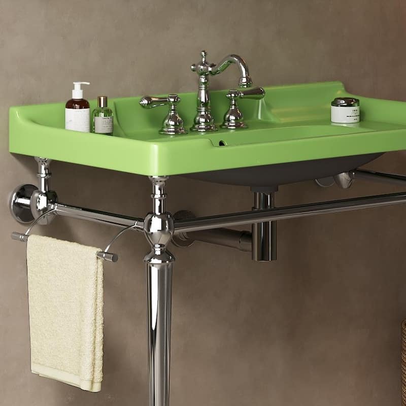 36"Bathroom Console Sink,Wall-Mounted Ceramic Basin with 3 Pre-drilled Faucet Holes,Freestanding Support Legs with Towel Bar
