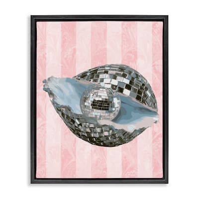 Stupell Disco Oyster on Stripes Framed Floater Canvas Wall Art Design By Lil' Rue