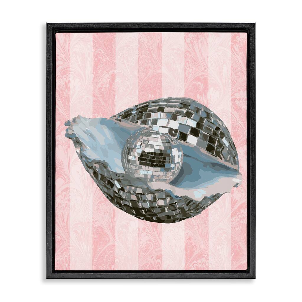 Stupell Disco Oyster on Stripes Framed Floater Canvas Wall Art Design By Lil' Rue