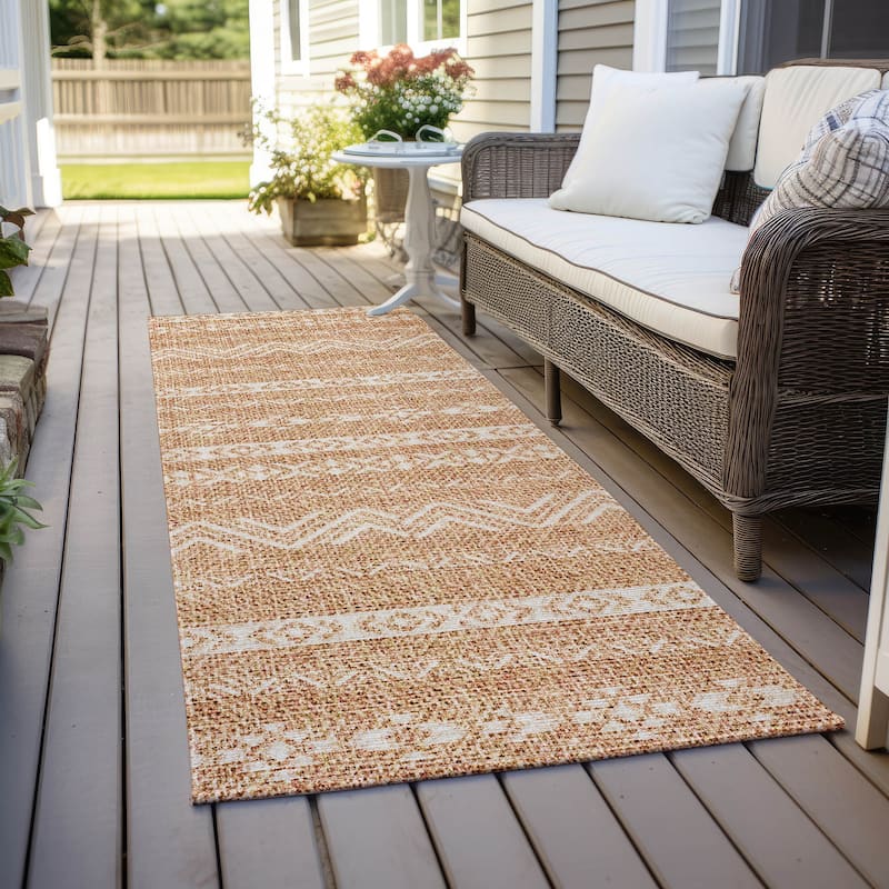 Machine Washable Indoor/ Outdoor Chantille Stripes Boho Rug - Terracotta - 2'3" x 7'6"