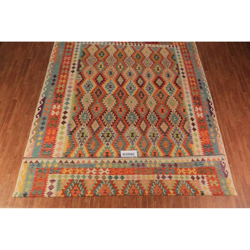 Kilim Oriental Rug Flatweave Reversible Multi-Color Wool Carpet - 10'2"x 13'4"