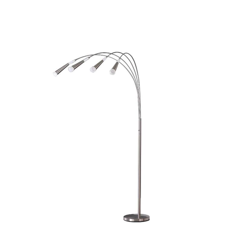 Silver Metal Arc Floor Lamp with 4 LED Frosted Glass Shades and Push Thru Switch - 43” x 43” x 72” (D x W x H)