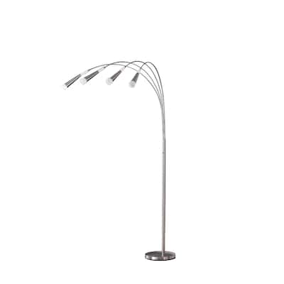 Silver Metal Arc Floor Lamp with 4 LED Frosted Glass Shades and Push Thru Switch - 43” x 43” x 72” (D x W x H)