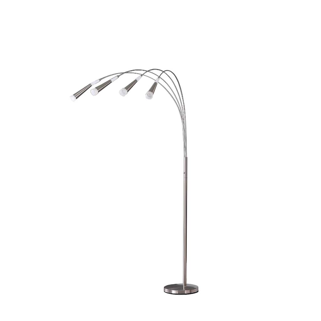 Silver Metal Arc Floor Lamp with 4 LED Frosted Glass Shades and Push Thru Switch - 43” x 43” x 72” (D x W x H)