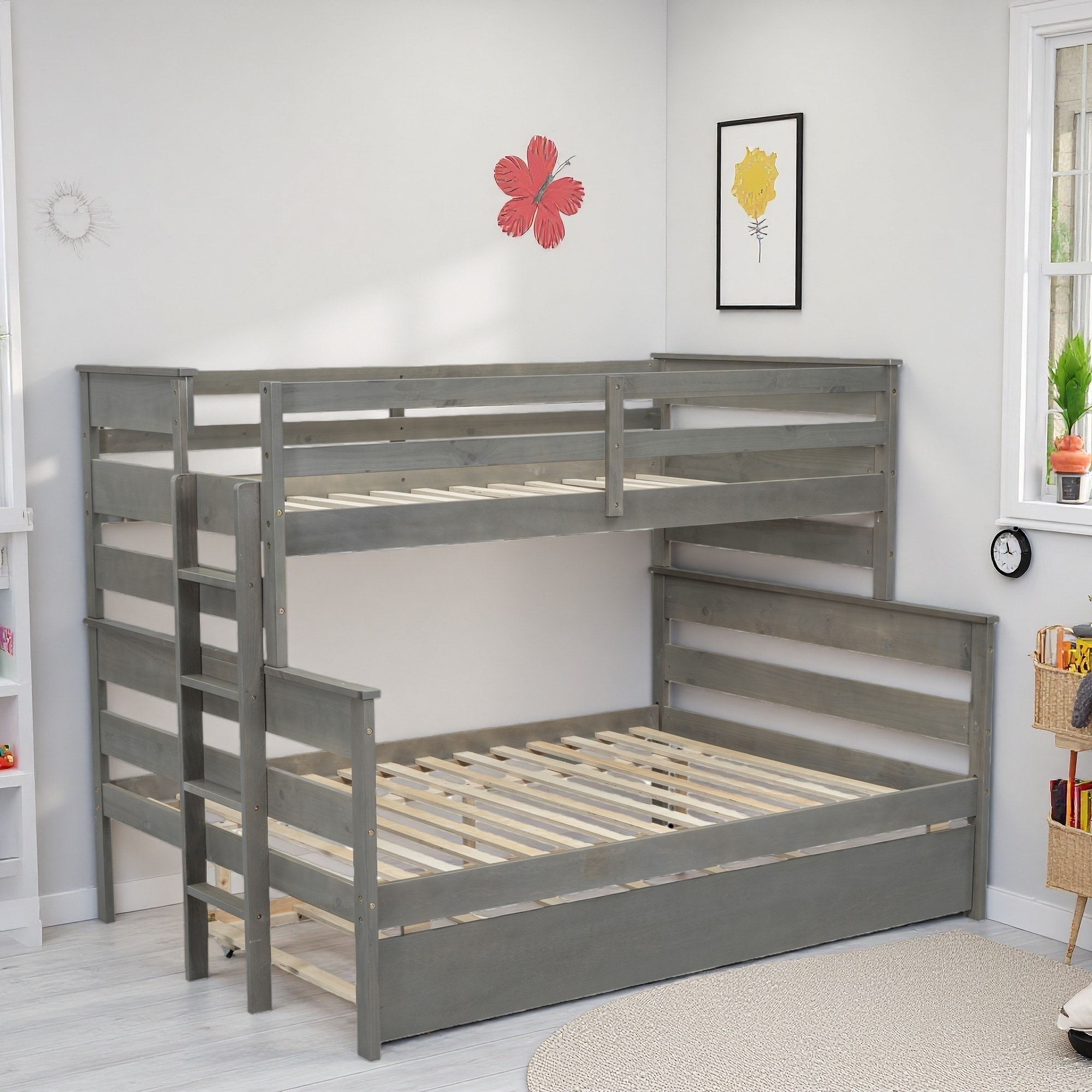 Twin Over Full Solid Wood Bunk Bed with Twin Trundle