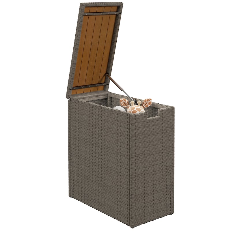 Outsunny 17-Gallon Small Deck Box, UV Resistant Wicker Outdoor Storage Box with Slatted Acacia Wood Top