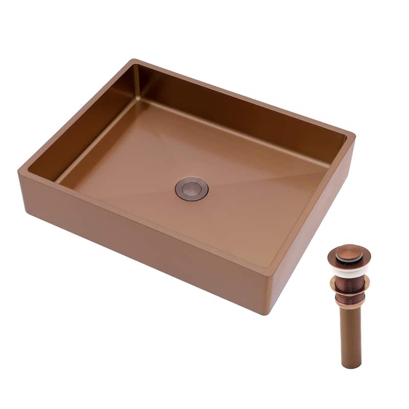 Stainless Steel Bathroom Sink with Pop Up Drain - Rose Gold