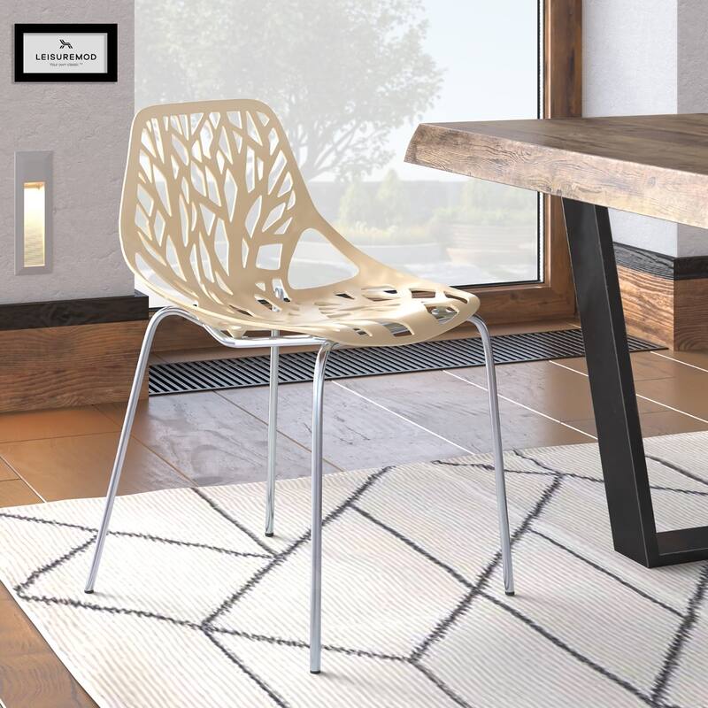 Asbury Stackable Dining Chair with Chrome Legs Side Chair with Modern Cut-Out Design Backrest