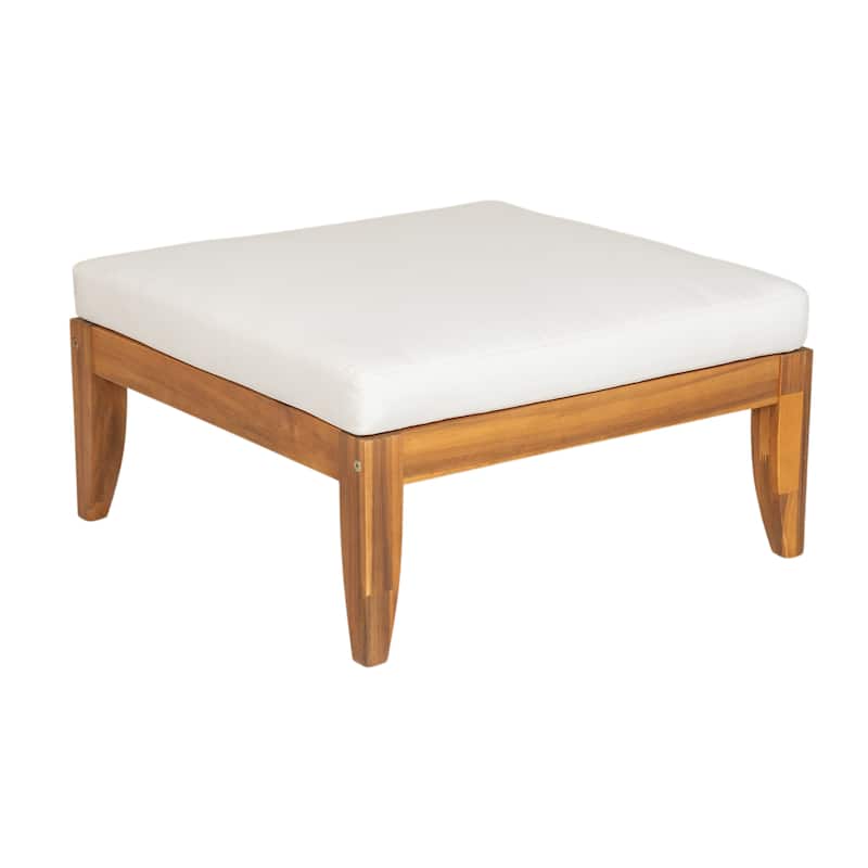 Roomfitters 6-Piece Acacia Wood Outdoor Sofa Set, L-Shaped Sectional with Table, Ottoman, Cushions & Pillows, Teak+Beige