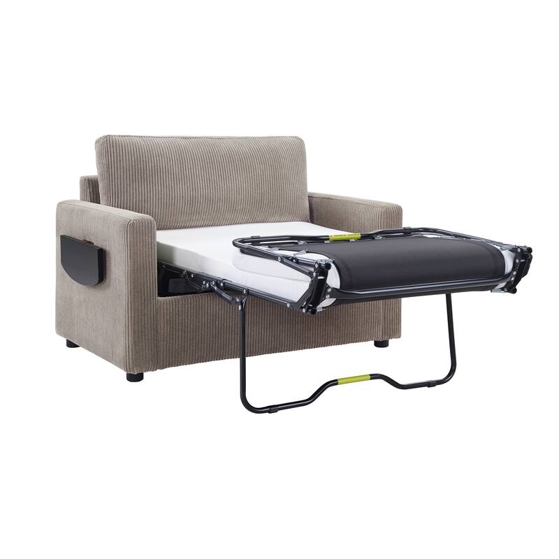 Twin Size Sofa Bed Sleeper Sofa with a Foldable Mattress, a Foldable Side Table, a Side Storage Pocket and Two USB Ports