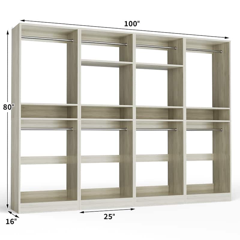 Cimly 25'' W Closet Organizer System with 2 Hanging Rods and DIY Shelves for Walk-in and Reach-in Closet