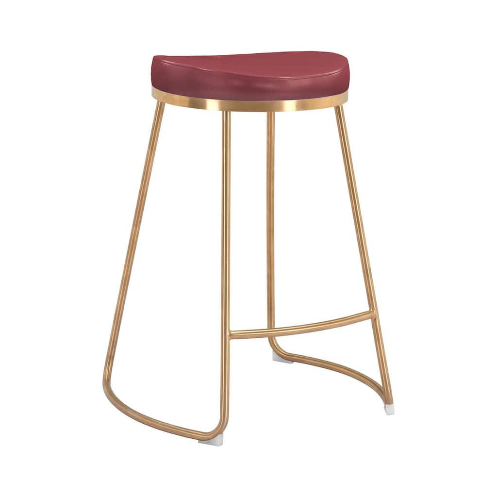 Bison Counter Stool (Set of 2) Burgundy & Gold - N/A