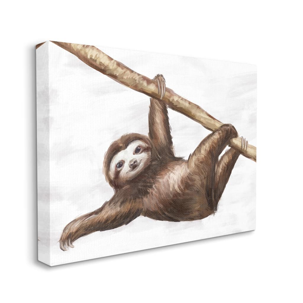 Stupell Jungle Sloth Playing Minimal Tree Branch Canvas Wall Art