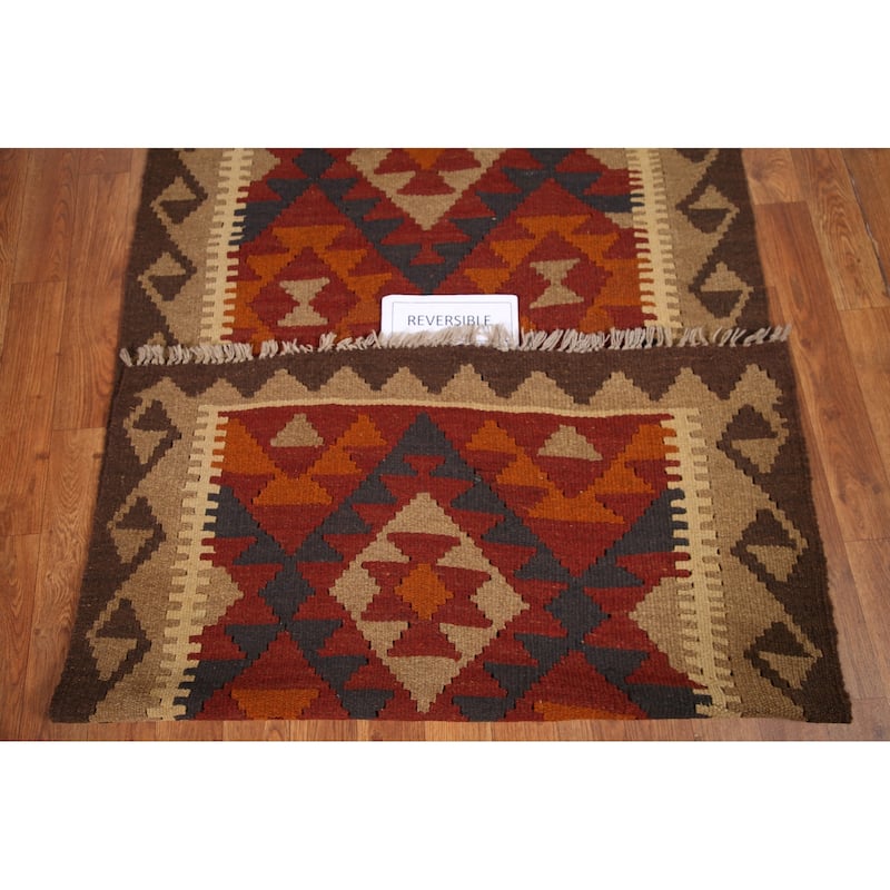 Reversible Kilim Geometric Area Rug Hand-woven Wool Carpet - 3'2" x 5'4"