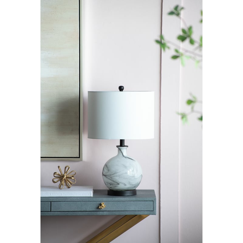 14x14x23" White And Grey Glass Table Lamp