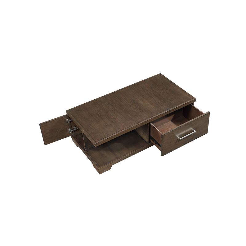Duny Coffee Table with Open Shelf, 50 Inch, 1 Door, Espresso Brown