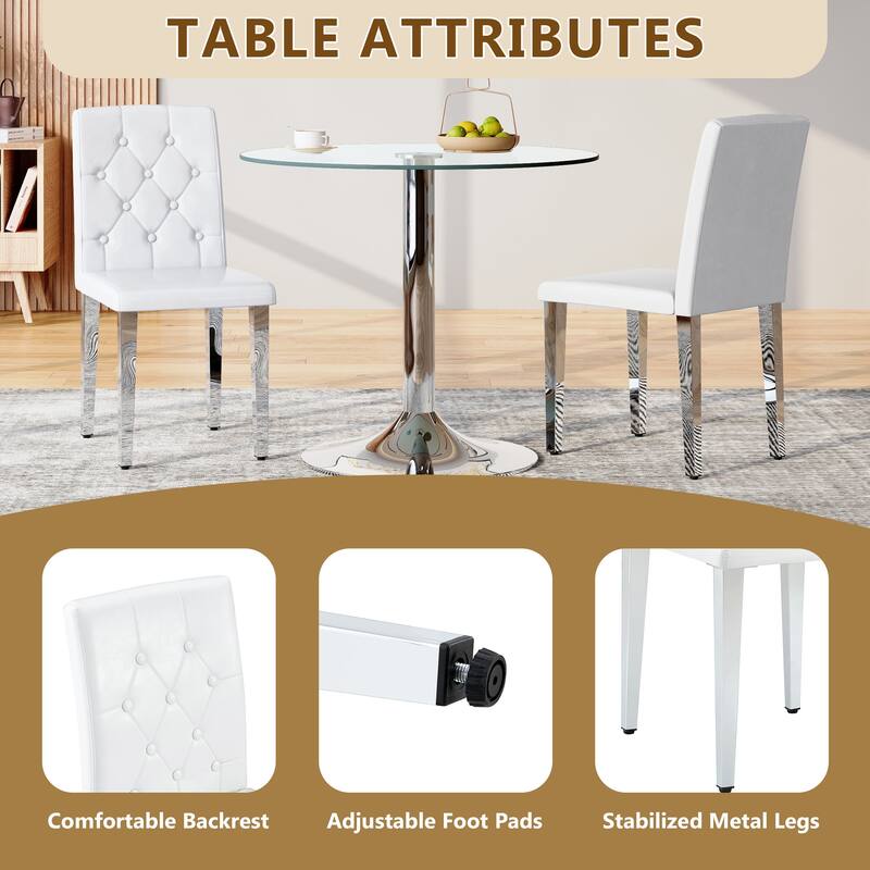 Set Of 4, PU Dining Chairs: Ergonomic Buckle Backrest, 35 Inches High, Golden Metal Legs, Combines Comfort And Texture