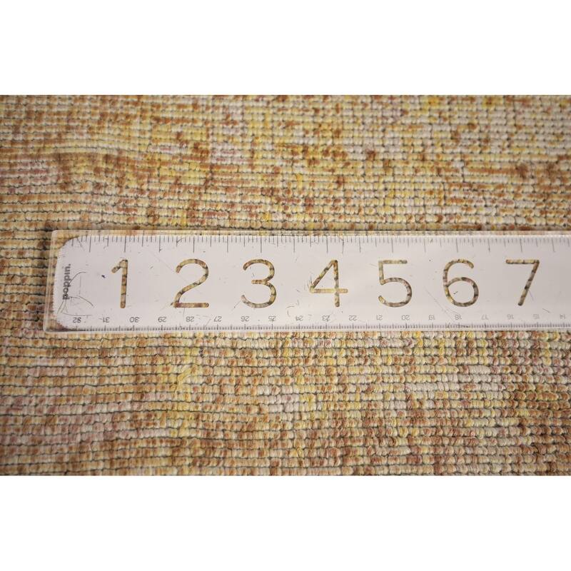 Contemporary Indian Area Rug Handmade Abstract Yellow Wool Carpet - 5'0" x 7'11"