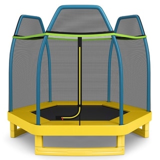 Costway 7 FT Kids Trampoline with Safety Enclosure Net Spring Pad