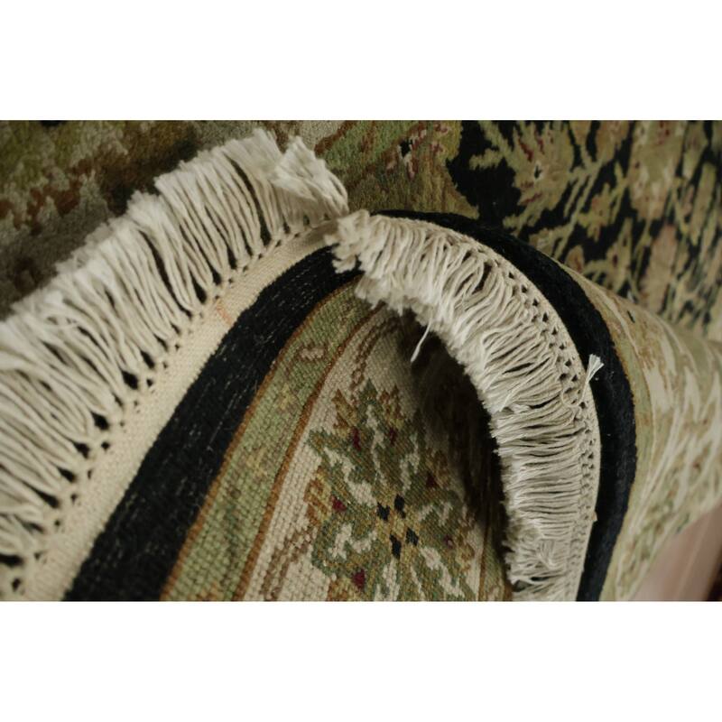 Hand Knotted Oriental 100% Wool Carpet Traditional Floral Black Agra Area Rug - 6' 4'' X 4' 1''