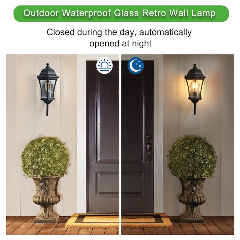 Outdoor Black Waterproof Glass Retro Wall Lamp