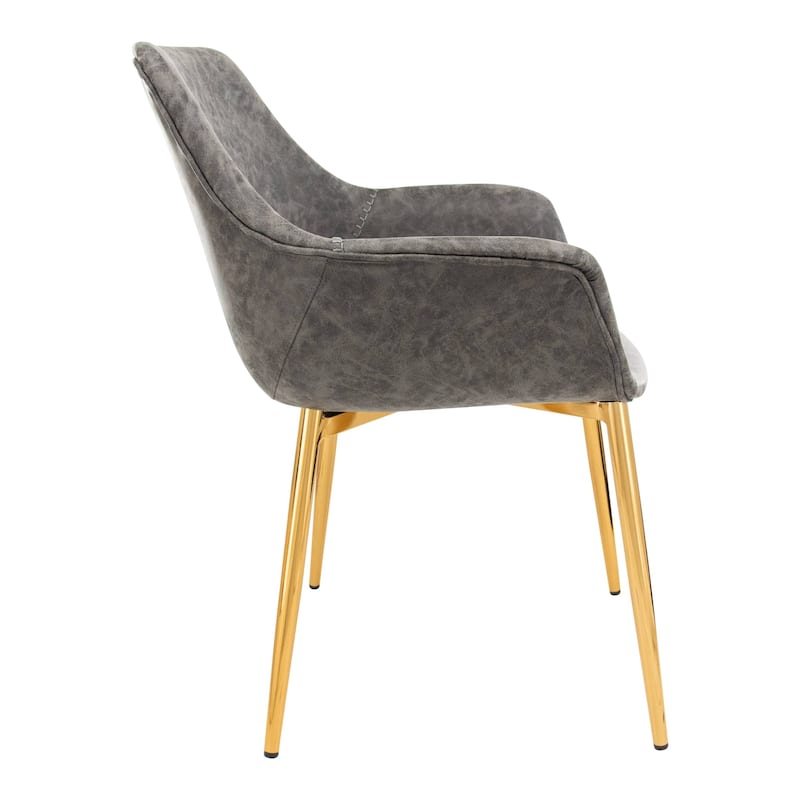 Markley Modern Leather Dining Armchair Set of 2 With Gold Metal Legs Accent Side Chair