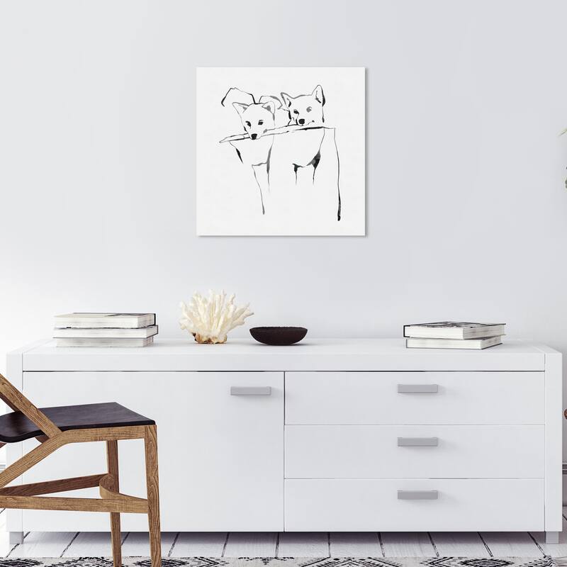 Wynwood Studio Canvas Animals Stick For Two Black and Modern & Contemporary Wall Art Canvas Print - 20 x 20