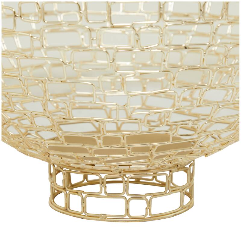 Gold Metal Decorative Bowl Decorative Bowl with Chain Link Patterns (Set of 2)
