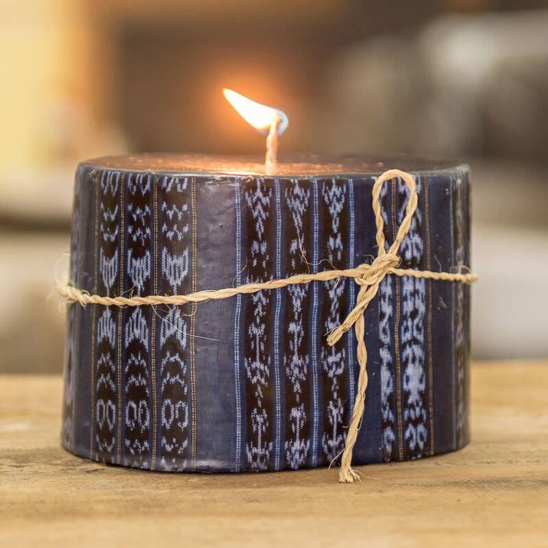 Novica Handmade Santa Catarina Palopo Blue Pillar Candle