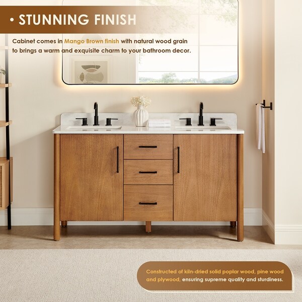 Velora Bathroom Vanity in Mango Brown with Grain White Engineered