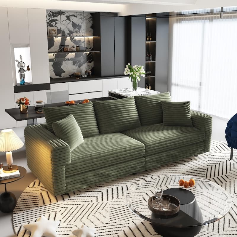 82.7 " Modern Plush Corduroy 3-Seat Sofa with Soft Pillows