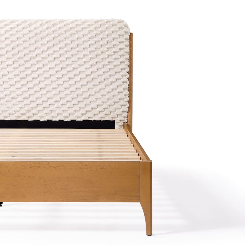 Quilted Upholstered Headboard with Rubberwood Frame Platform Bed, Queen