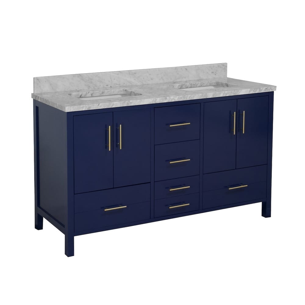 KitchenBathCollection California 60" Double Bathroom Vanity with Carrara Marble Top