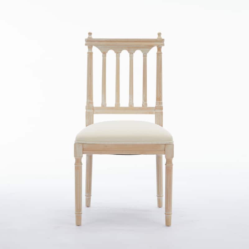 Antique Dining Chairs - Linen Fabric Upholstered Wooden Chairs Set of 2