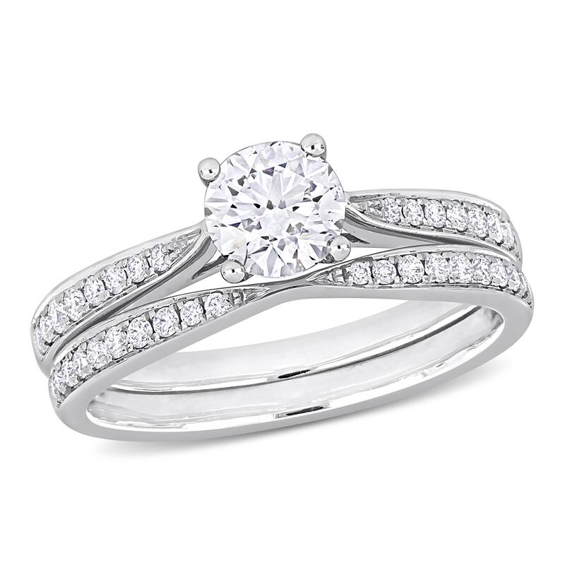 Miadora 3/4ct TDW Diamond Solitaire Bridal Ring Set in 14k White Gold - 6 - 1 Carats
