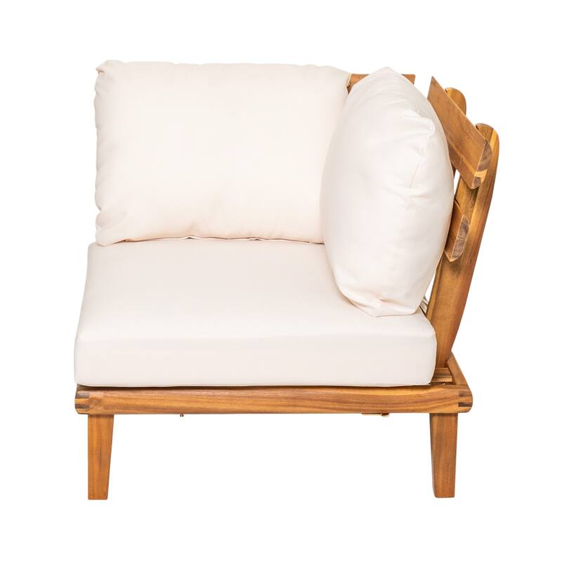 Christopher Knight Home - Laguna Outdoor Solid Acacia Wood 5-Piece Modular Sectional Sofa Set with Coffee Table and Cushions