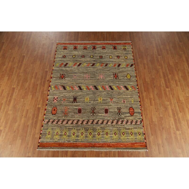 Moroccan Oriental Area Rug Hand-Knotted Tribal Multi-Color Wool Carpet - 6'9" x 9'6"