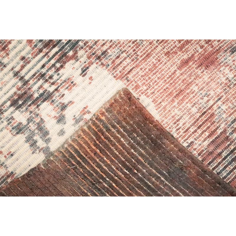 Hand Knotted Oriental Viscose Silk Carpet Modern Abstract Oranges & Rust Abstract Area Rug - 8' 0'' X 5' 1''