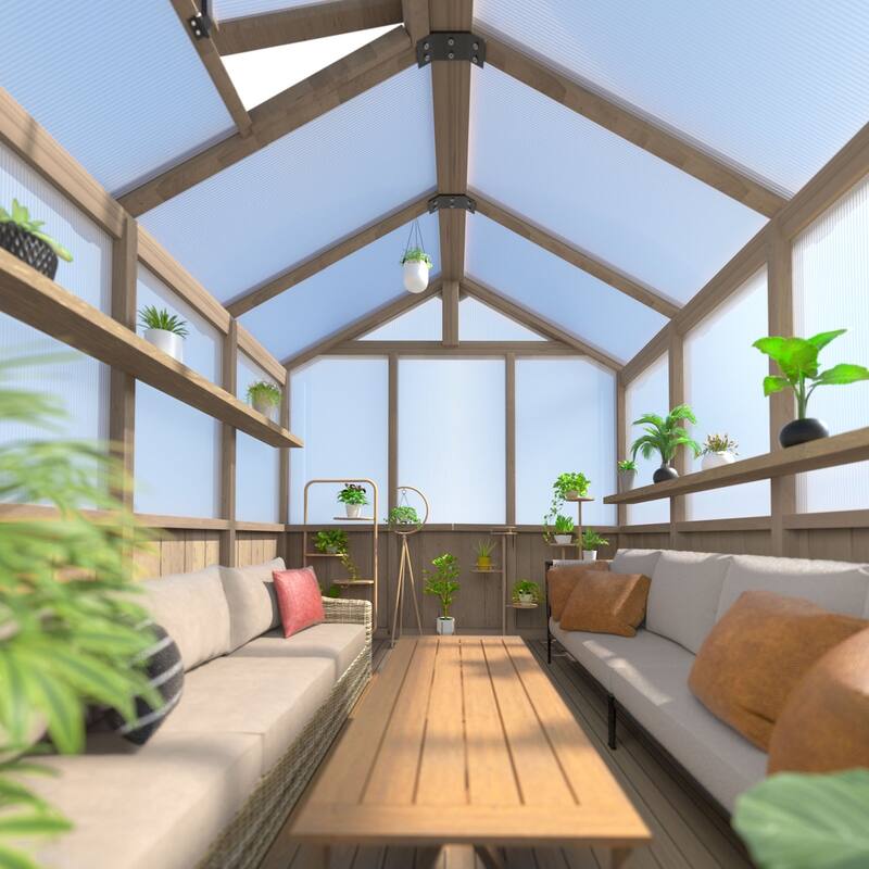 VEIKOUS Walk-in Wooden Greenhouse for Outside, Garden and Backyard, Light Mocha Brown