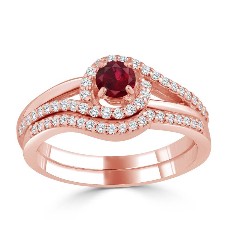 Auriya 1/5ct Red Ruby and Diamond Engagement Ring Set 1/3ctw 14k Gold - Rose - 6.5