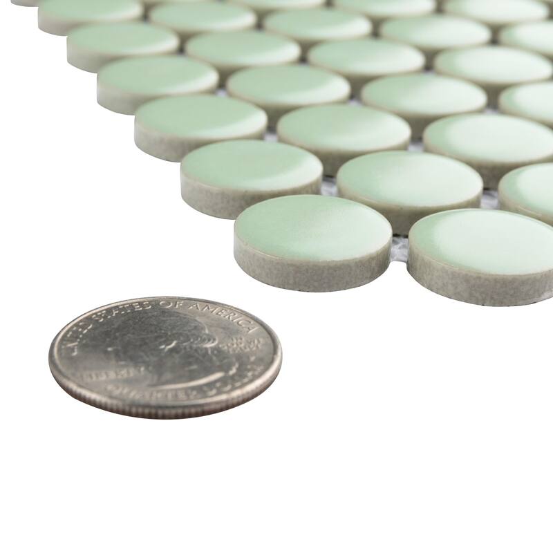 Merola Tile Metro Penny Matte Light Green 9-3/4" x 11-1/2" Porcelain Mosaic Floor and Wall Tile - Case (10 Tiles)