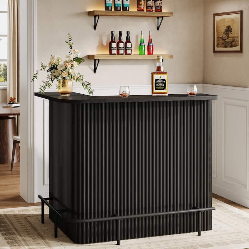 4-Tier L Shaped Bar Table, Home Bar Unit with Metal Footrest