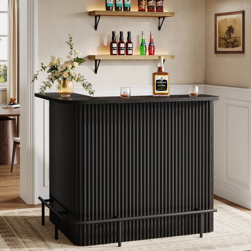 Bar Table, Home Bar Unit with Footrest, Counter Height Pub Table with Storage Shelves for Basement, Living Room, Dining Room