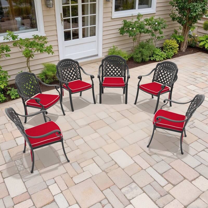 Outdoor 6-Piece Aluminum Dining Chairs with Red Cushions