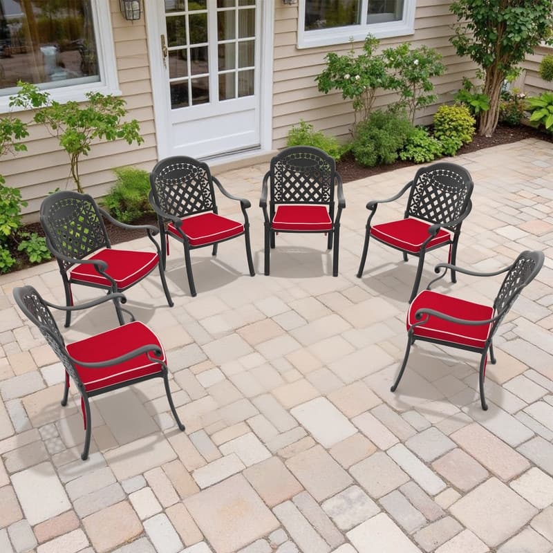 Outdoor 6-Piece Aluminum Dining Chairs with Red Cushions