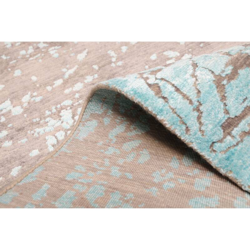 ECARPETGALLERY Hand-knotted Legacy Aqua, Dark Grey Silk, Wool Rug - 2'6 x 11'11
